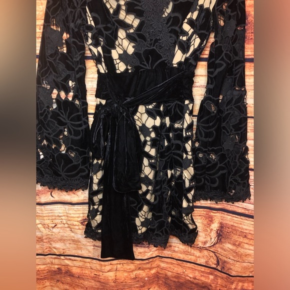Velvet Lace Illusion Dress Black Flare Sleeve Boho Whimsigoth Flare size 16 - Picture 6 of 14